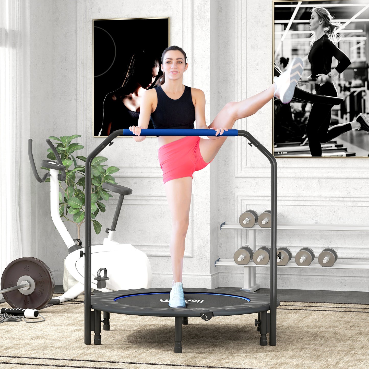 48" Foldable Mini Fitness Trampoline w/ Foam Handle, Blue
