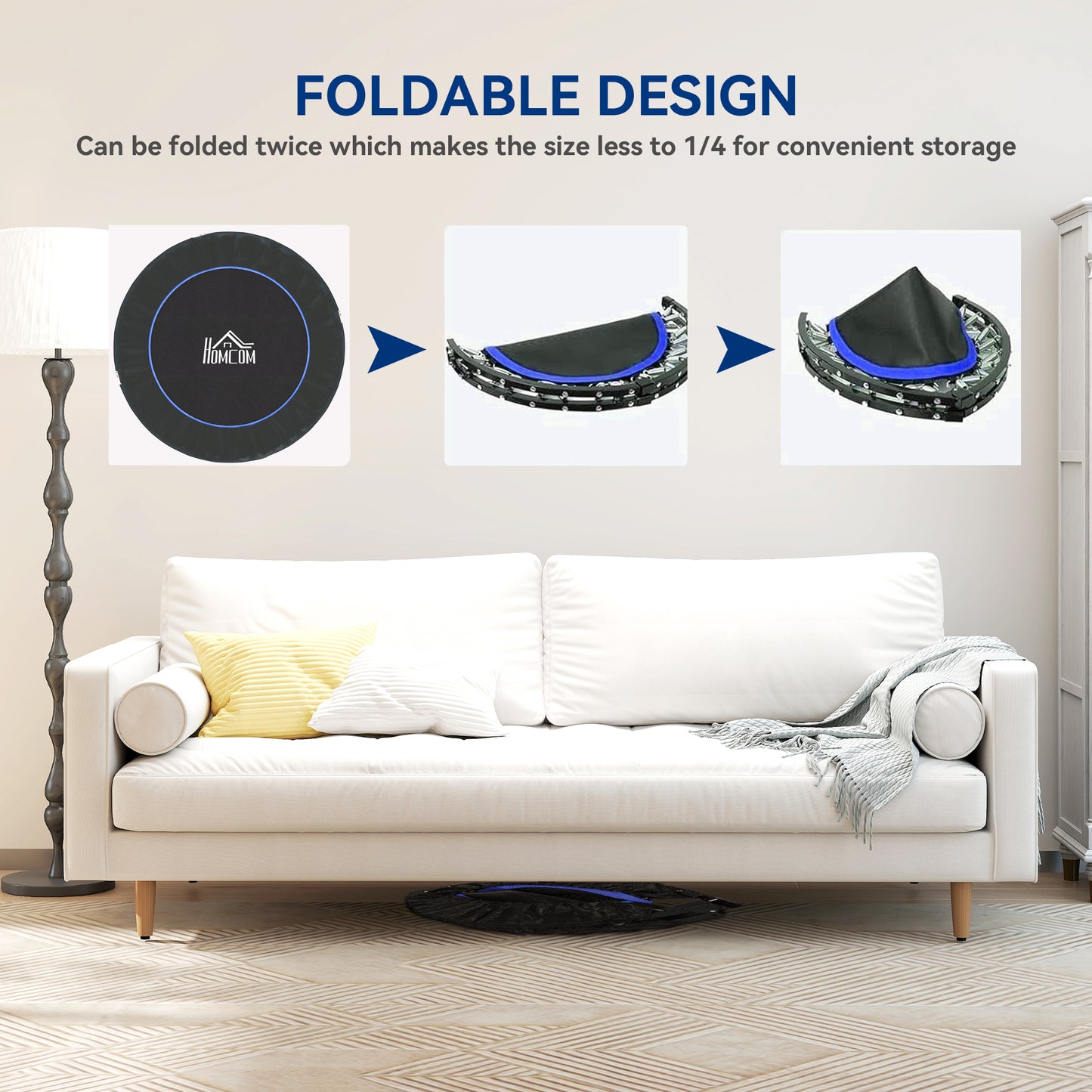 48" Foldable Mini Fitness Trampoline w/ Foam Handle, Blue