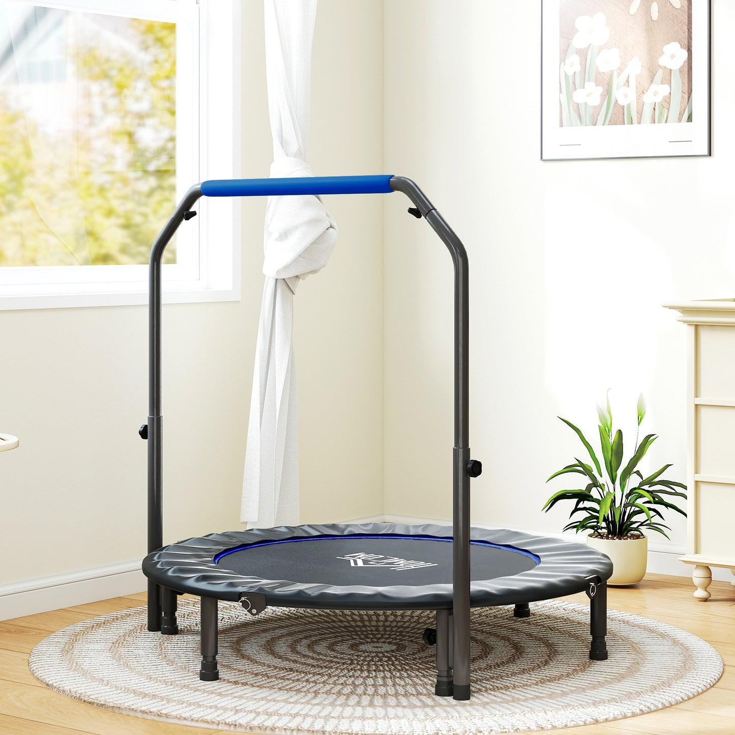 48" Foldable Mini Fitness Trampoline w/ Foam Handle, Blue