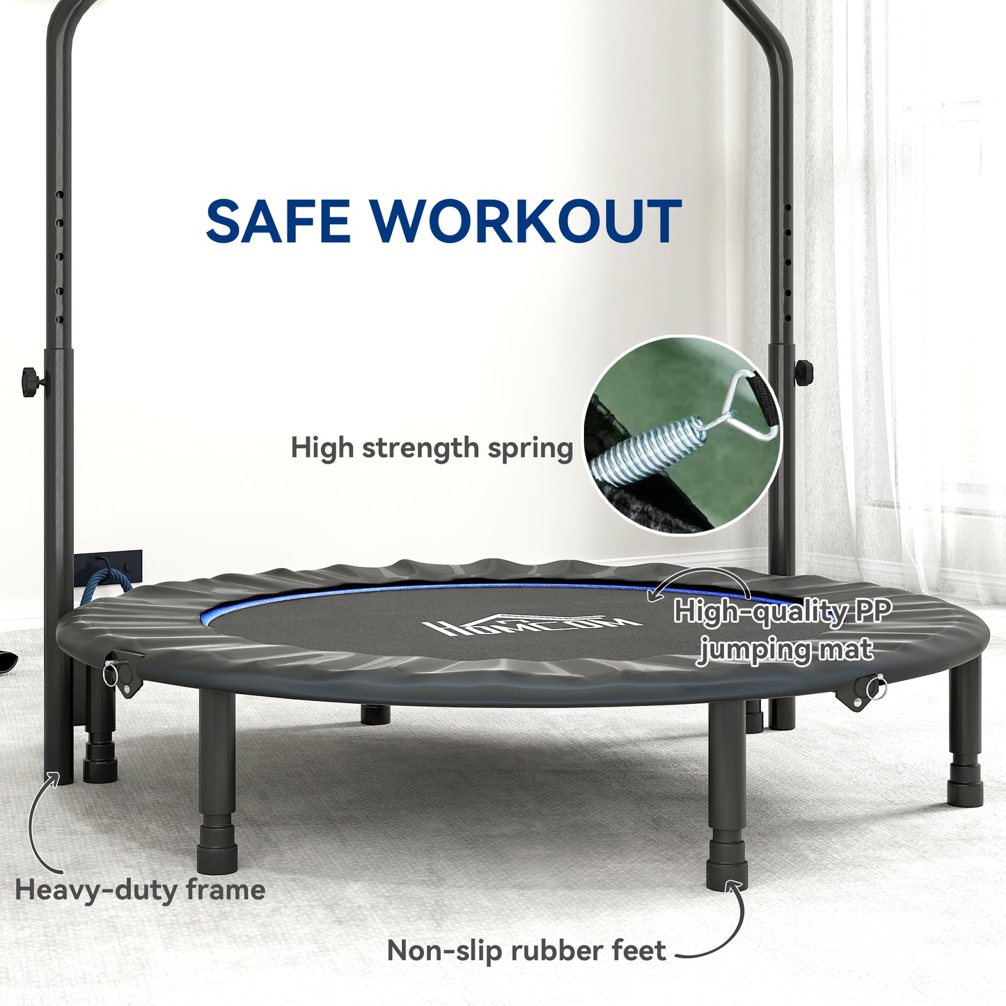 48" Foldable Mini Fitness Trampoline w/ Foam Handle, Blue