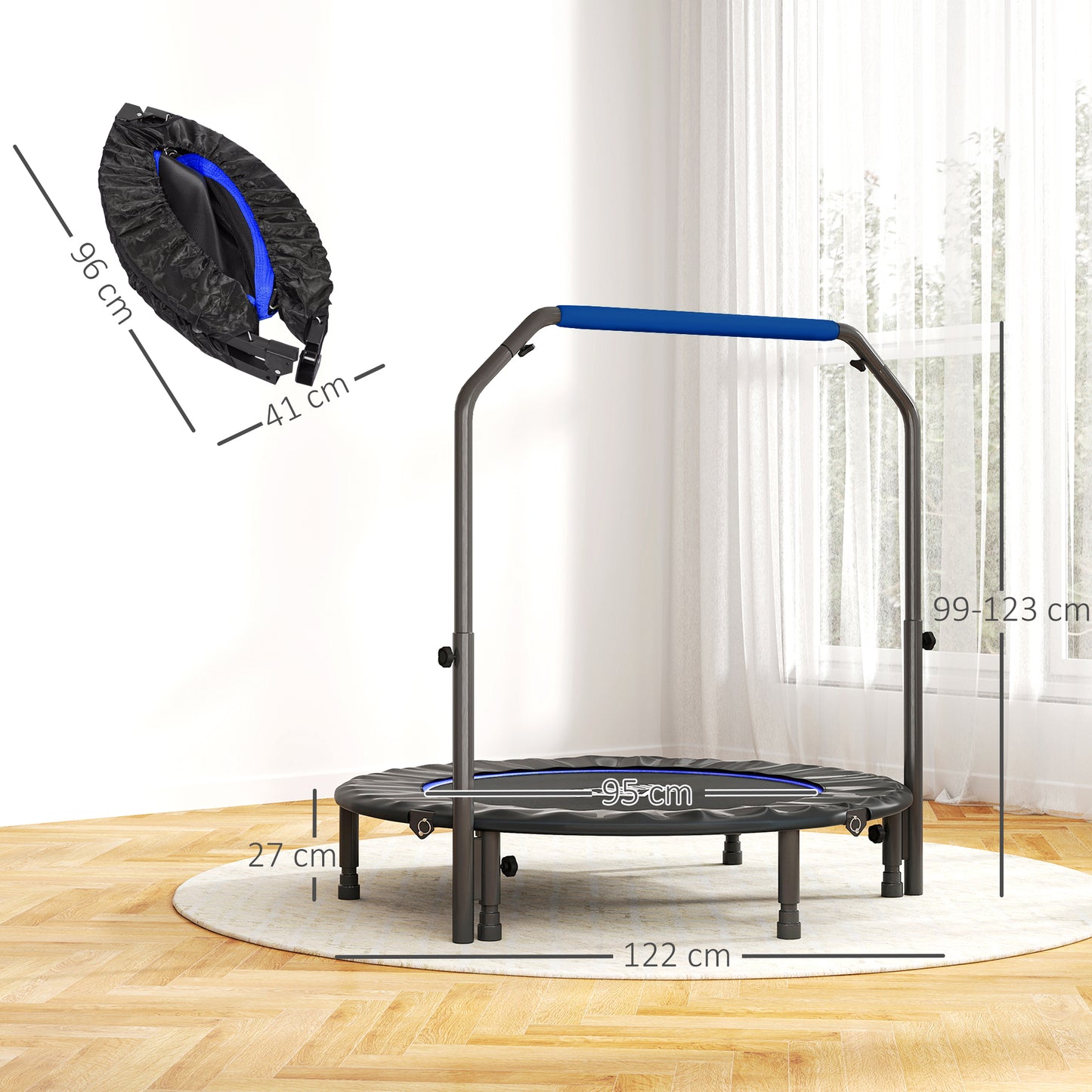 48" Foldable Mini Fitness Trampoline w/ Foam Handle, Blue