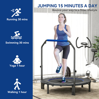 48" Foldable Mini Fitness Trampoline w/ Foam Handle, Blue