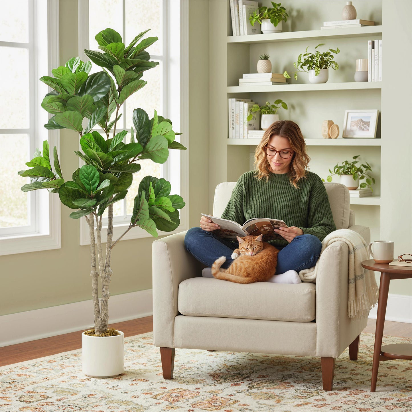 180cm Artificial Fiddle Leaf Fig Tree, Realistic Fake Plant, Green