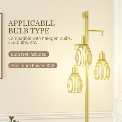 Industrial 3-Light Floor Lamp Dimmable Standing Lamp, Gold