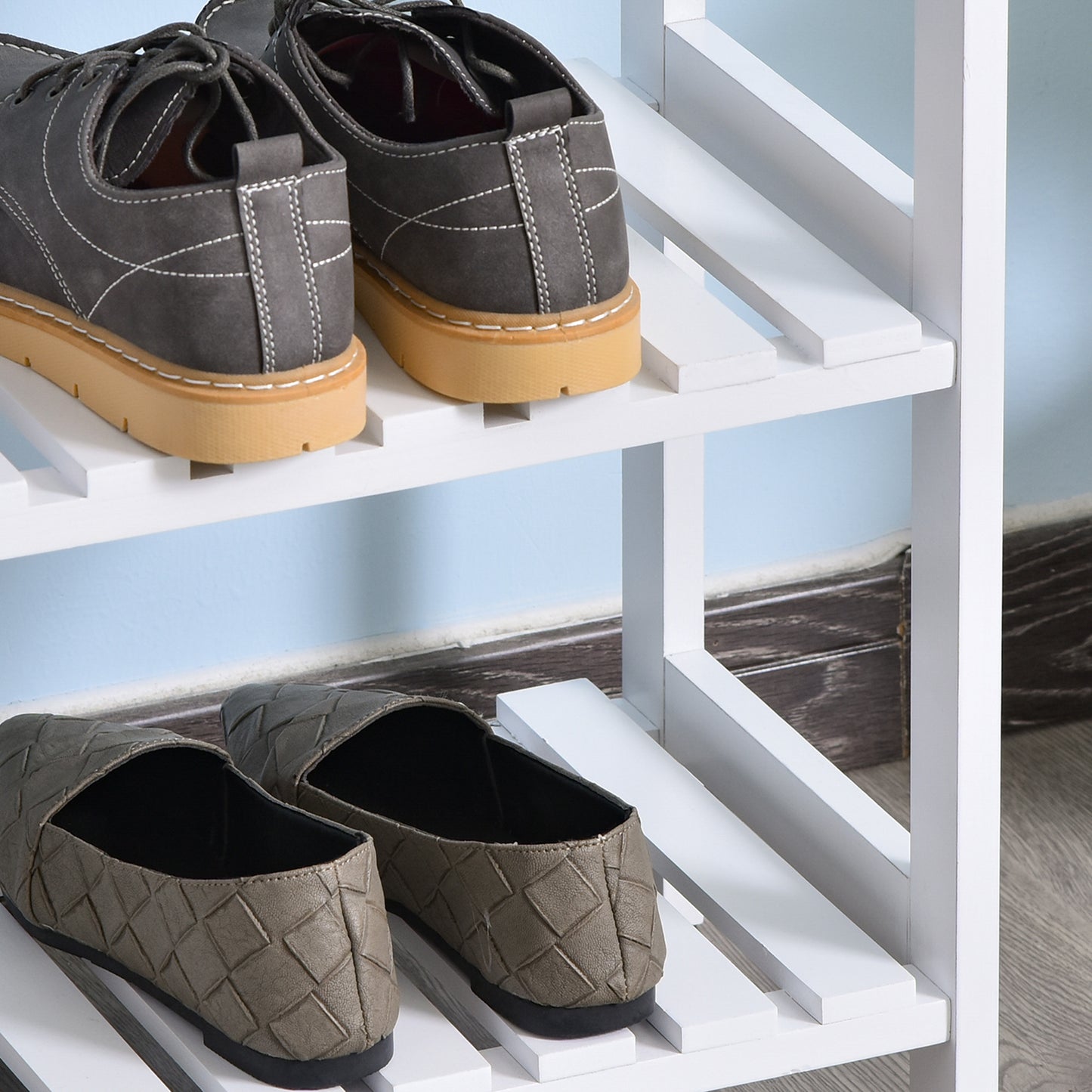3-Tier Shoe Rack Wood Frame Slatted Shelves Open Storage, White