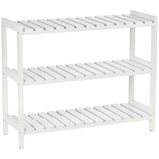 3-Tier Shoe Rack Wood Frame Slatted Shelves Open Storage, White