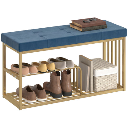 Shoe Storage Bench with Seat Cushion Tufted Shoe Rack Bench Dark Blue