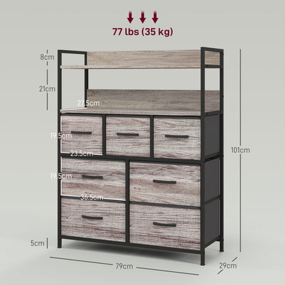 Bedroom Chest of Drawers 7 Drawer Dresser w/ Shelves, Grey Wood Effect