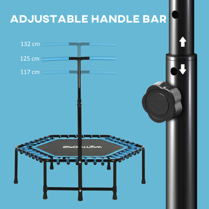 45" Fitness Trampoline with Adjustable Handle, LED Lights, Blue