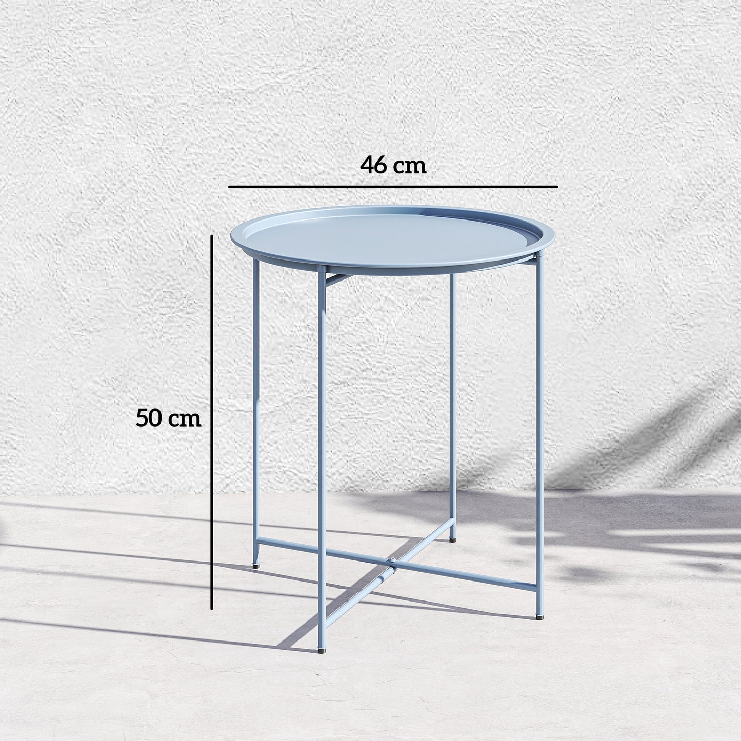46cm Round Garden Table Side Table with Removable Tray, Blue Grey