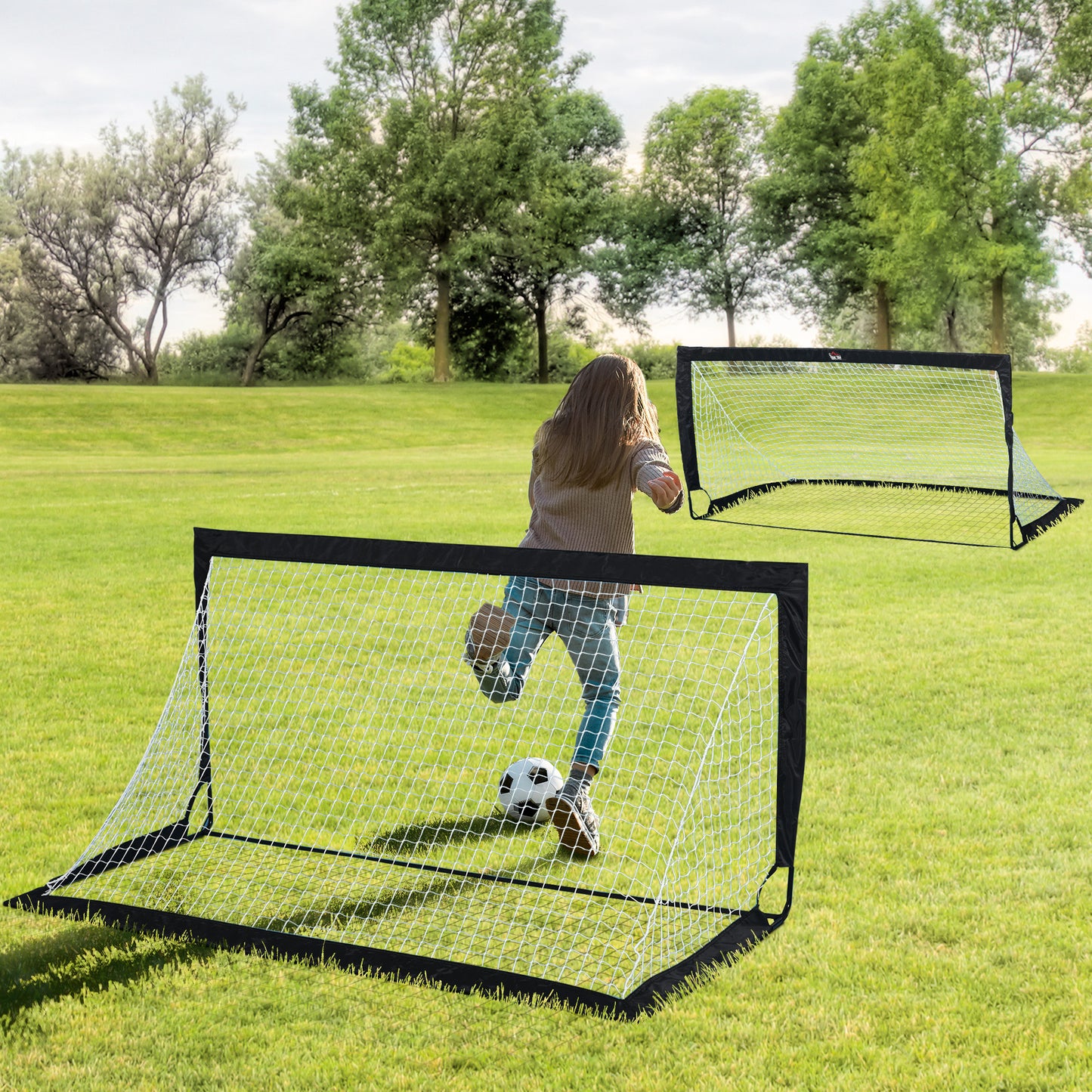 Football Goal Folding Outdoor with All Weather Net 6'x3' Black