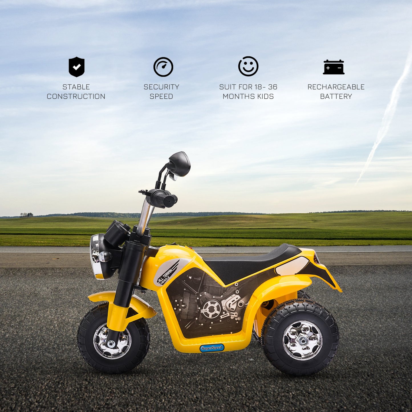 Kids 6V Electric Motorcycle Ride-On Toy Battery 18 - 36 Months Yellow