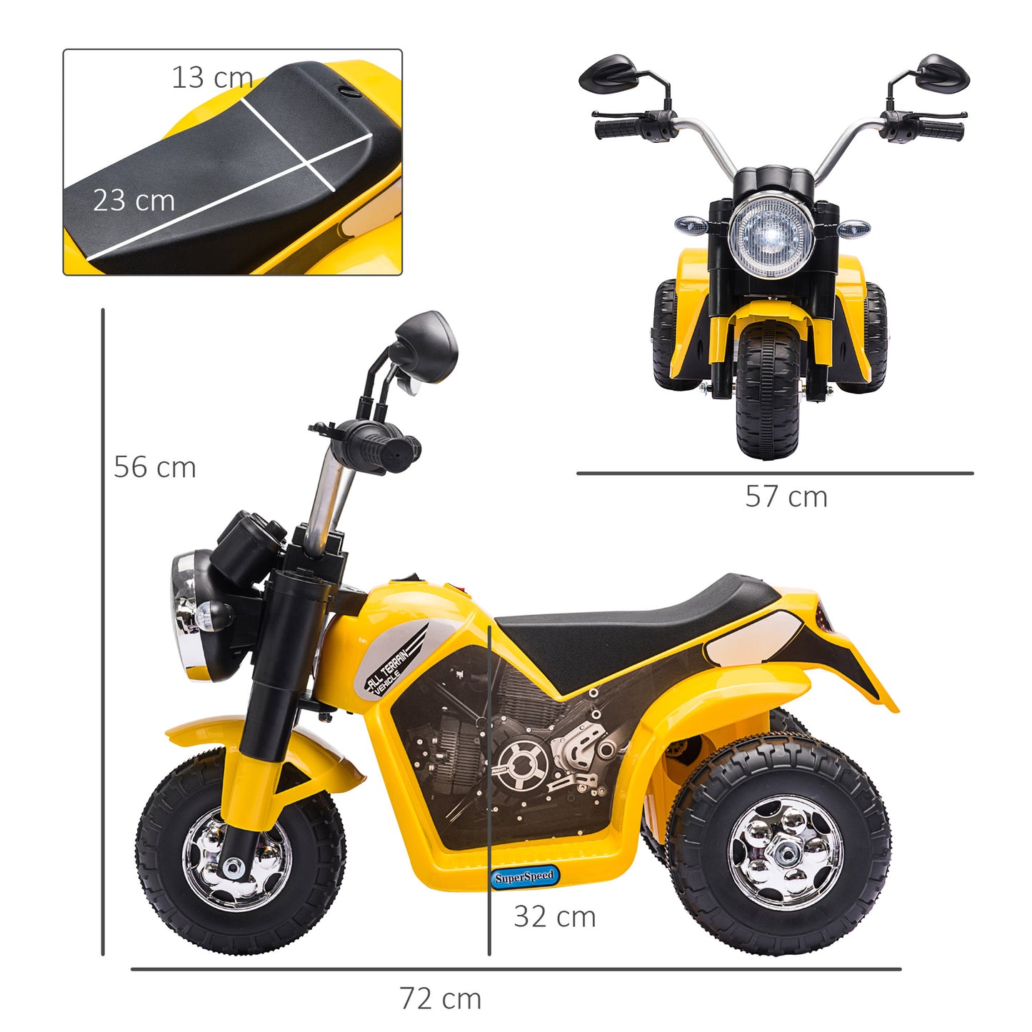 Kids 6V Electric Motorcycle Ride-On Toy Battery 18 - 36 Months Yellow