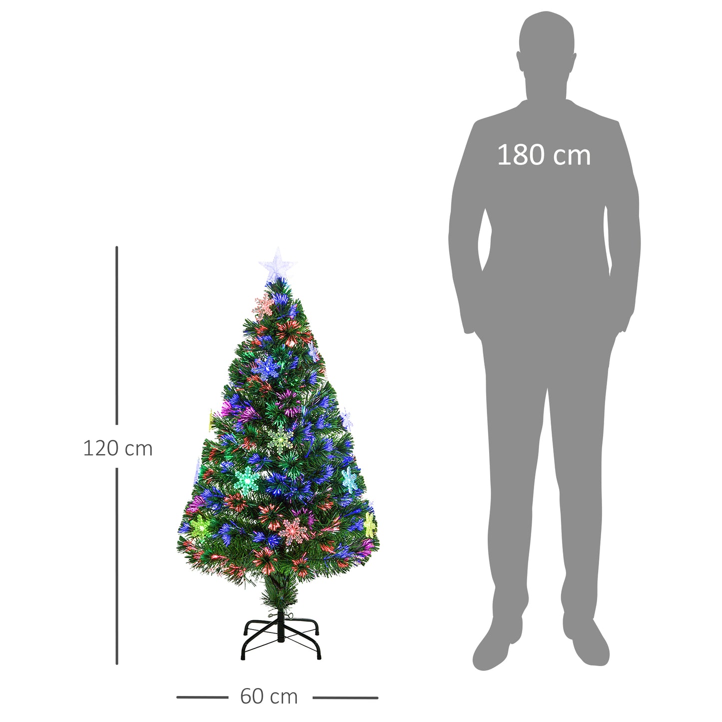 4FT Green Fiber Optic Full Lights Christmas Tree Multi LED Stars