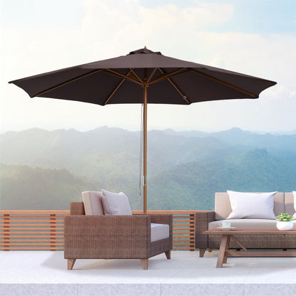 3(m) Wooden Garden Parasol Sun Shade Outdoor Umbrella Canopy Coffee