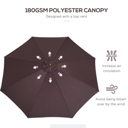 3(m) Wooden Garden Parasol Sun Shade Outdoor Umbrella Canopy Coffee