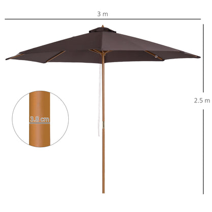 3(m) Wooden Garden Parasol Sun Shade Outdoor Umbrella Canopy Coffee