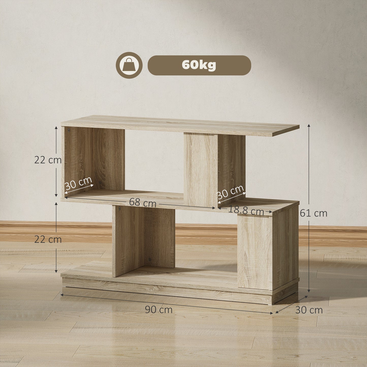 Modern Narrow End Table, S-Shaped Nightstand, Natural Wood Finish