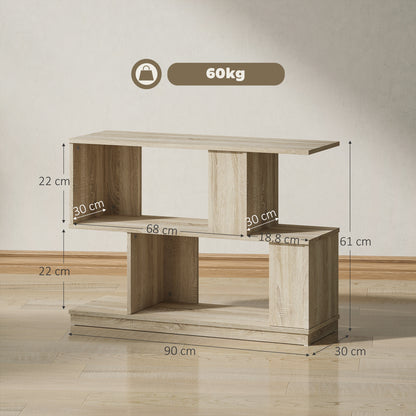 Modern Narrow End Table, S-Shaped Nightstand, Natural Wood Finish