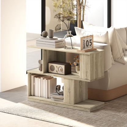 Modern Narrow End Table, S-Shaped Nightstand, Natural Wood Finish