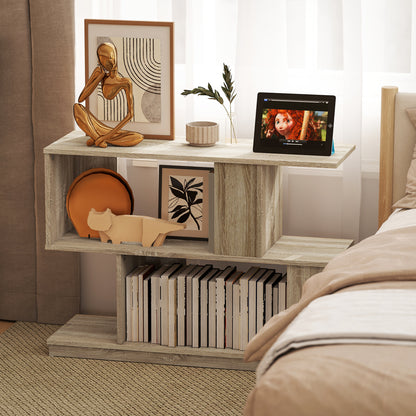 Modern Narrow End Table, S-Shaped Nightstand, Natural Wood Finish