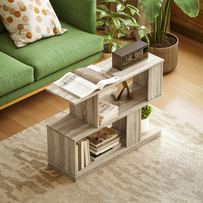 Modern Narrow End Table, S-Shaped Nightstand, Natural Wood Finish