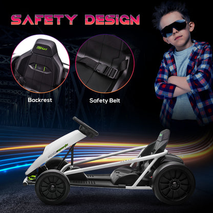 24V Electric Go Kart for Kids, Drift Ride-On Racing Go Kart with 2 Speeds, for Boys Girls Aged 8-12 Years Old, White