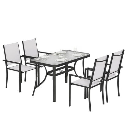 Garden Dining Set with Umbrella Hole, Stackable Chairs, Light Grey