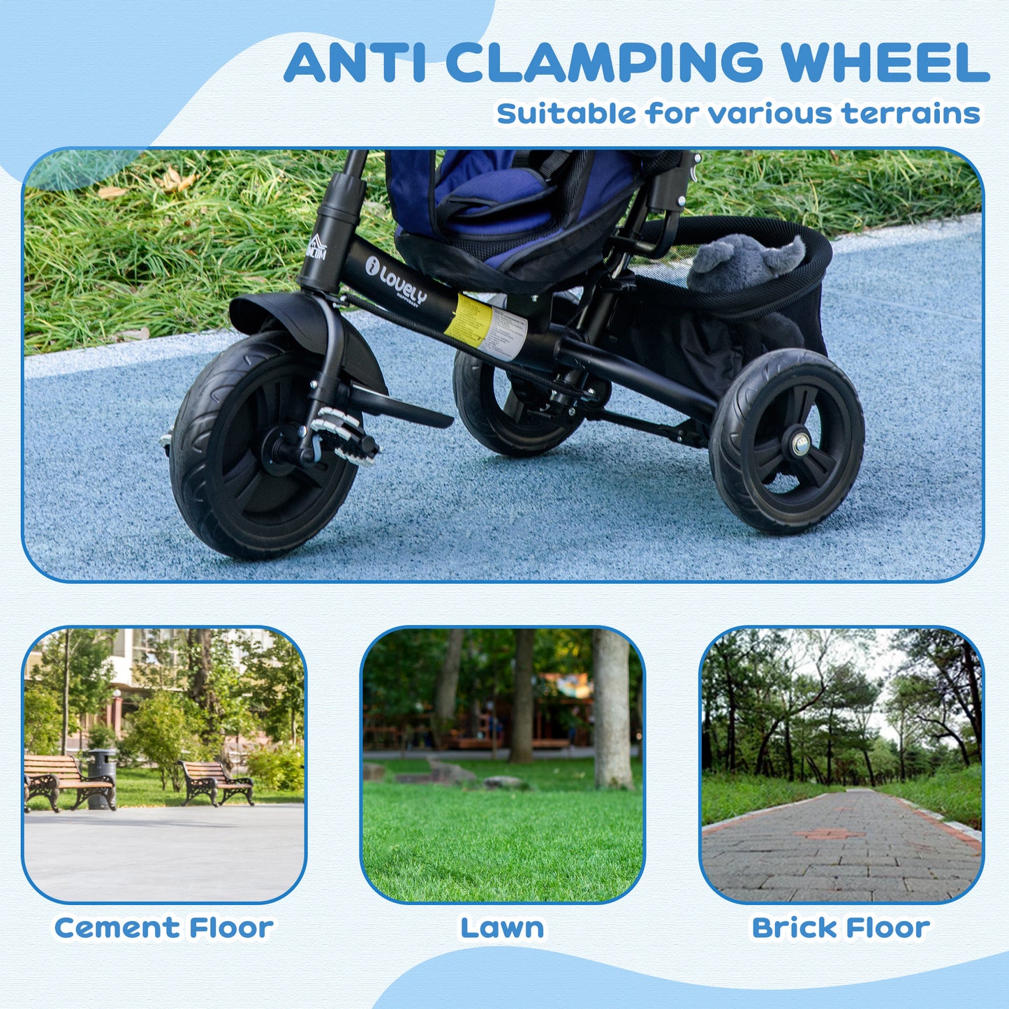 6 in 1 Kids Trike, Stroller with Parent Handle, Blue