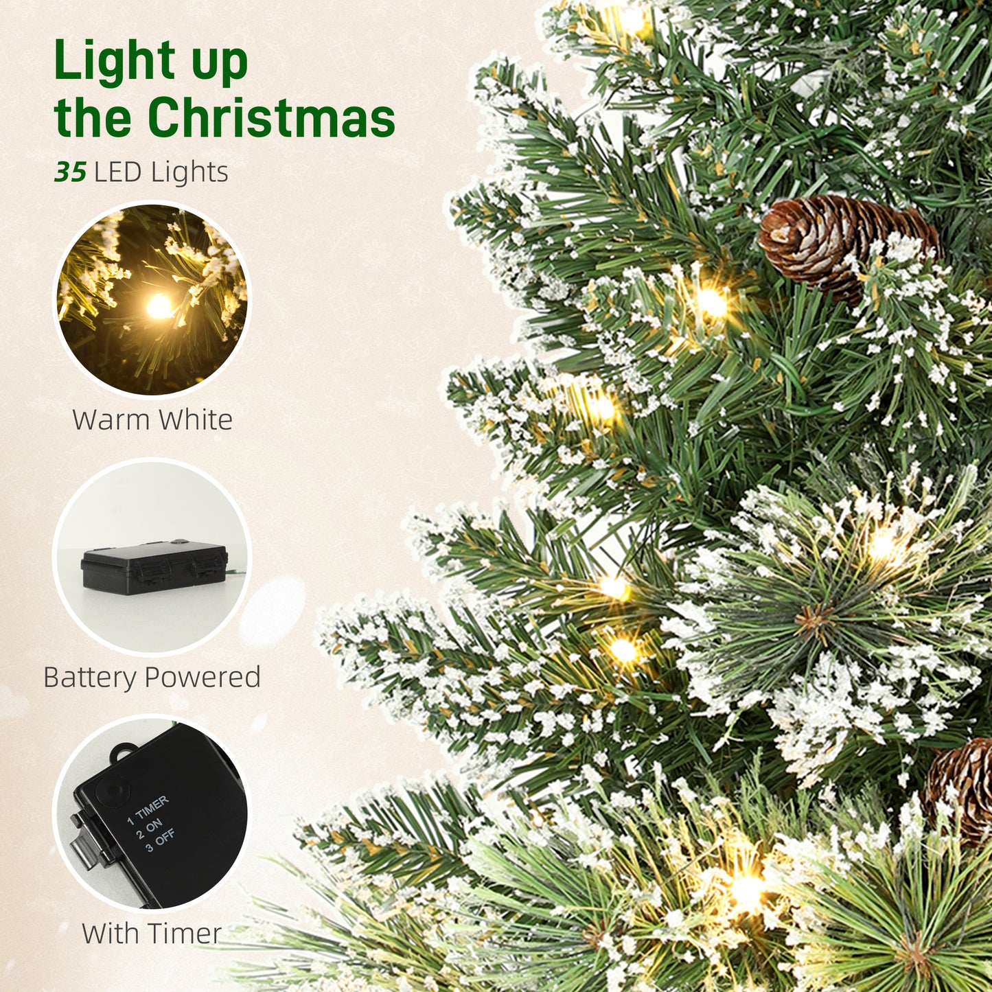 60 cm Prelit Mini Tabletop Christmas Tree, Snow Flocked Xmas Tree