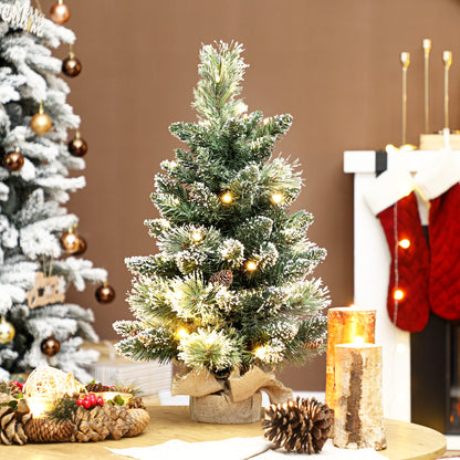 60 cm Prelit Mini Tabletop Christmas Tree, Snow Flocked Xmas Tree