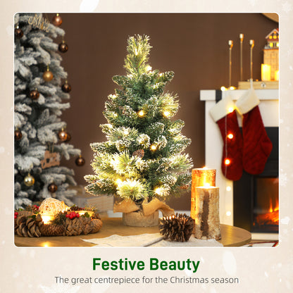 60 cm Prelit Mini Tabletop Christmas Tree, Snow Flocked Xmas Tree