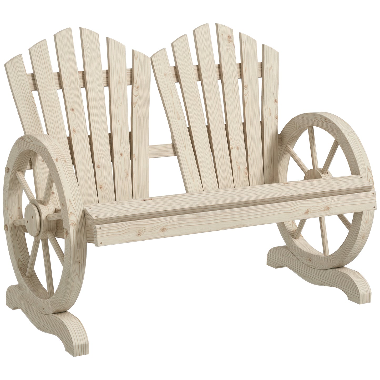 2 Seater Garden Bench w/ Wheel-Shaped Armrests Natural Wood