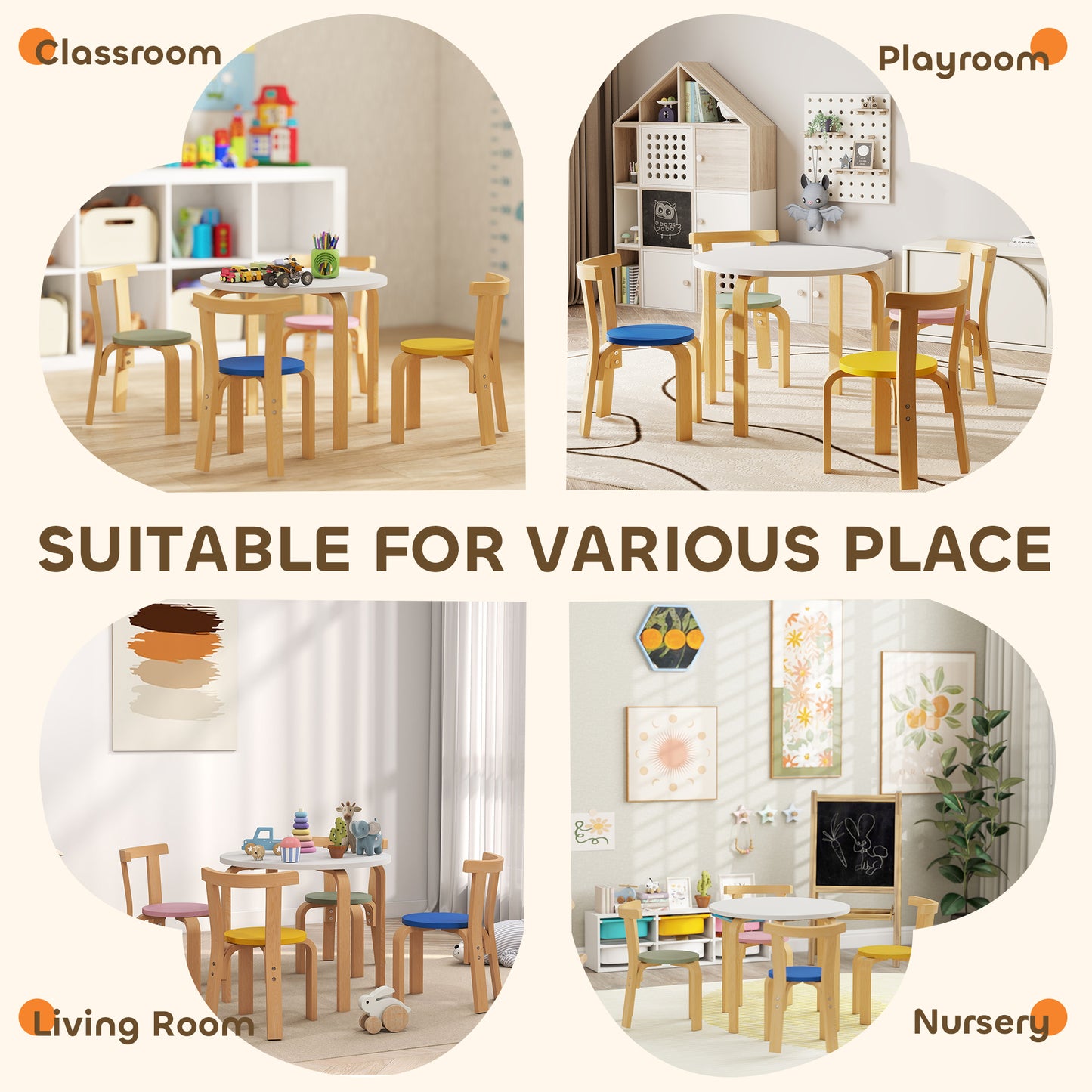 5 Piece Kids Table and Chairs Set Wood for 3-8 Years for Art Crafts