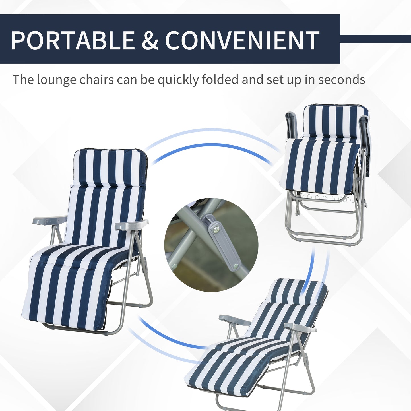 Set of 2 Garden Patio Outdoor Sun Reclining Loungers Folding Foldable Multi Position Relaxers Chairs with Cushions Fire Retardant Sponge