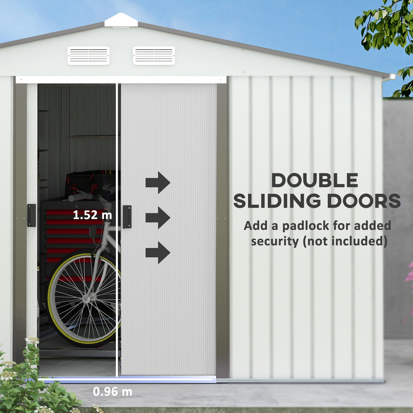 9 x 6FT Galvanised Garden Storage Shed with Sliding Door, Silver