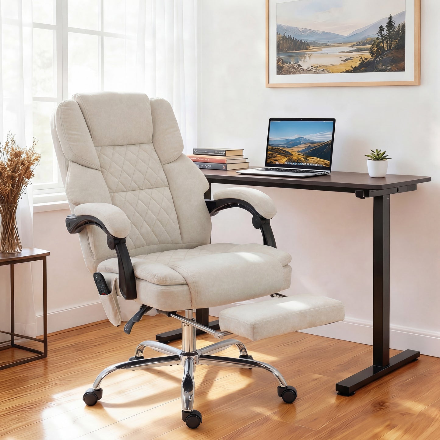 Massage Office Chair with Heat, 135° Reclining Desk Chair, Cream