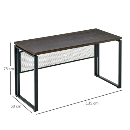 Wooden Computer Desk Study Standing Writing Table Workstation with Metal Frame, Brown