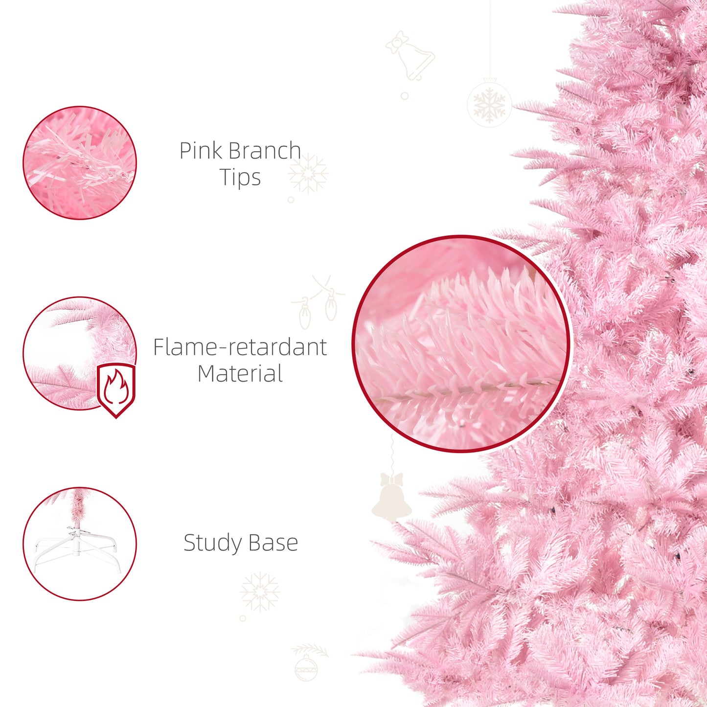 6FT Artificial Christmas Tree w/ Automatic Open for Home Party Pink