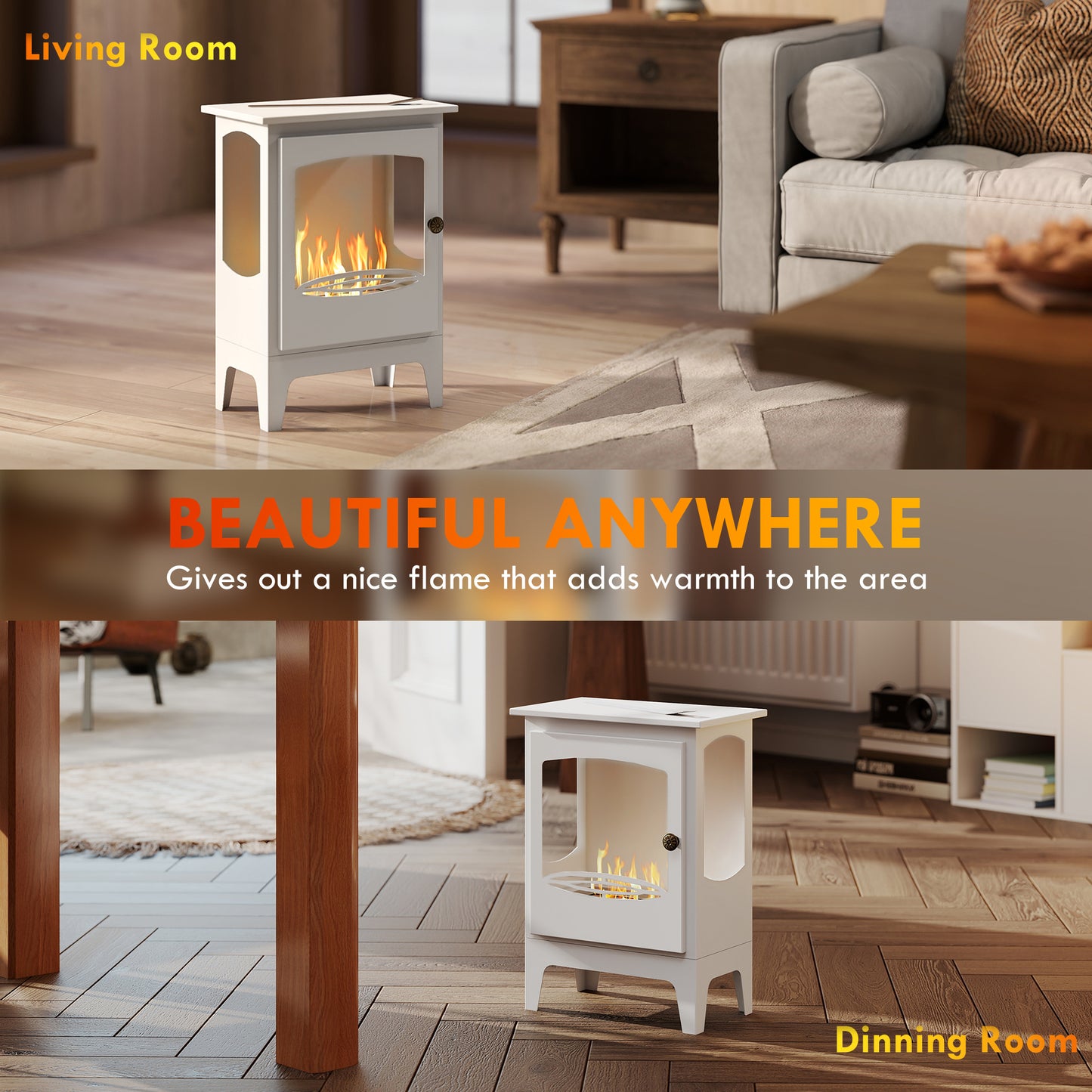 Freestanding Bioethanol Fireplace Ethanol Fireplace Stove, White