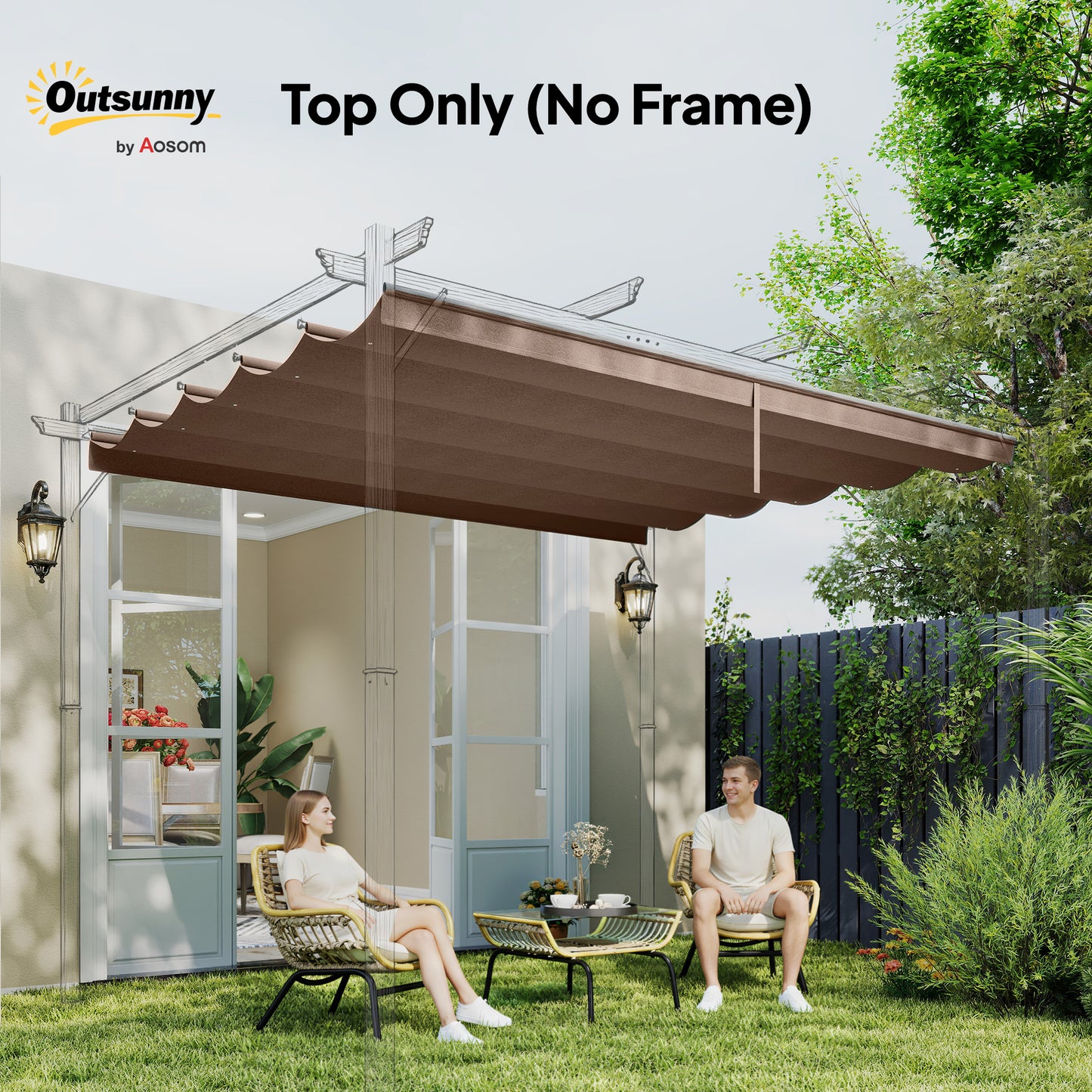 3.5x2.6 m Pergola Cover Replacement for 4x3 m Frame, Brown
