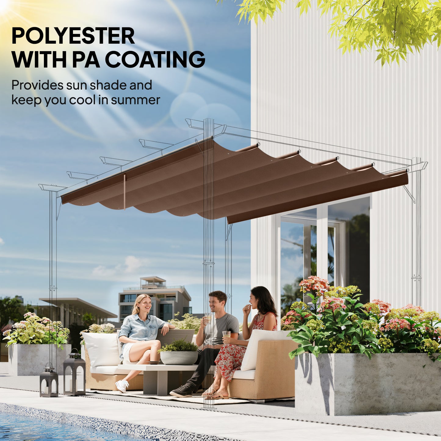 3.5x2.6 m Pergola Cover Replacement for 4x3 m Frame, Brown