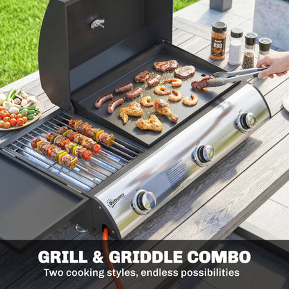7.5 kW Portable Portable Gas Plancha BBQ Grill with 3 Burner, Black
