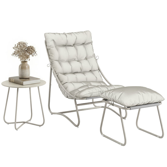 3 Piece Bistro Set, Outdoor Table and Chair Set with Footstool