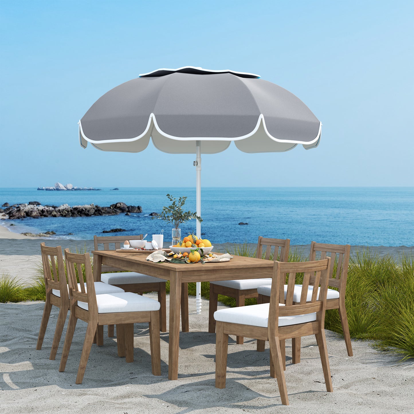 Beach Umbrella, Adjustable Height & Tilt Portable Parasol, Grey