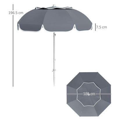 Beach Umbrella, Adjustable Height & Tilt Portable Parasol, Grey