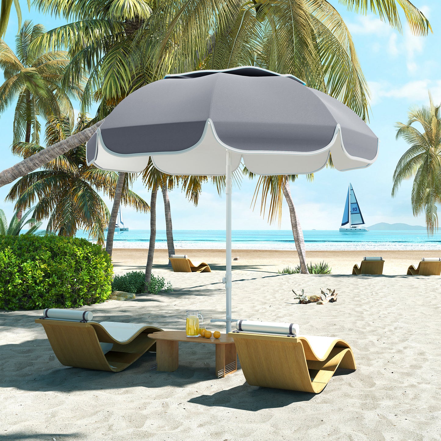 Beach Umbrella, Adjustable Height & Tilt Portable Parasol, Grey