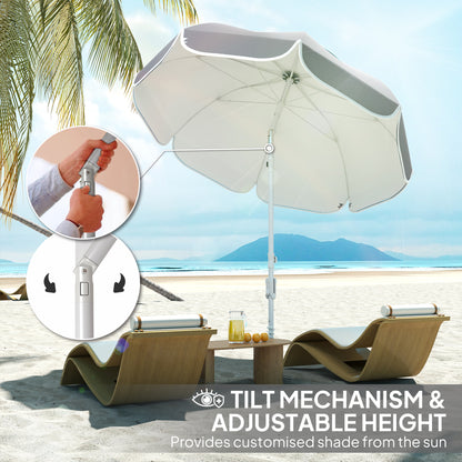 Beach Umbrella, Adjustable Height & Tilt Portable Parasol, Grey