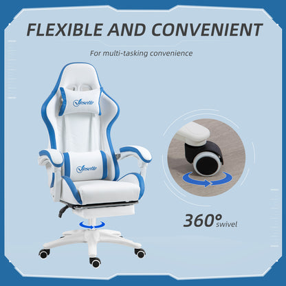Racing Style Gaming Chair with Reclining Function Footrest, Blue