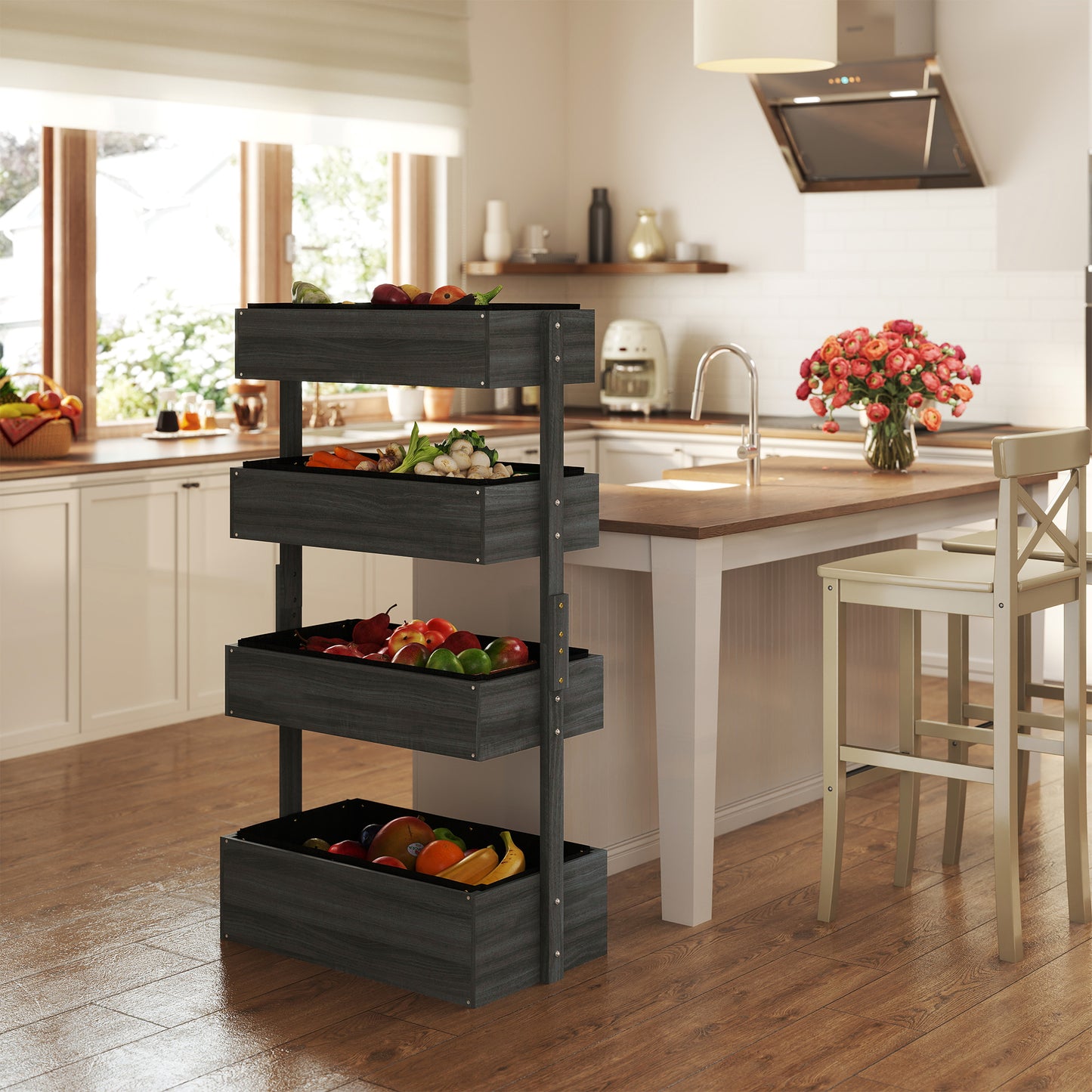 Raised Garden Bed Wooden Plant Stand Grey